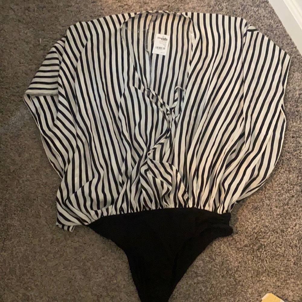 Charlotte Russe NWT M black/white striped bodysuit